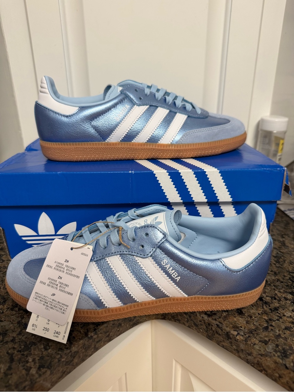New In Box Adidas Samba OG J Juniors Size 6 1/2 Clesky Metallic Blue Boys Girls